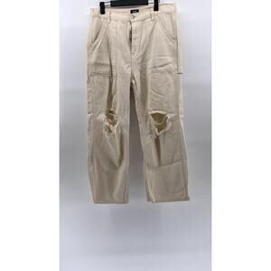 SIMPLE SOCIETY Women's Beige Denim Carpenter Raw-Hem Distressed Mom Jean SZ13/31